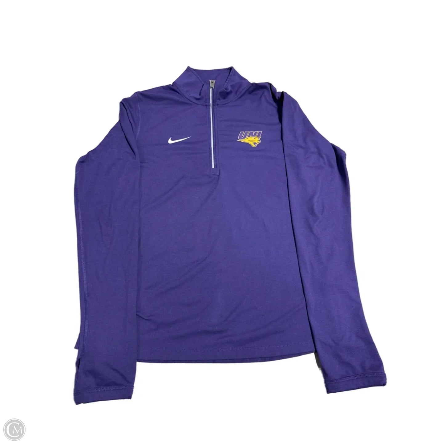 Athletic Top Long Sleeve Collar By Nike In Purple, Size: M