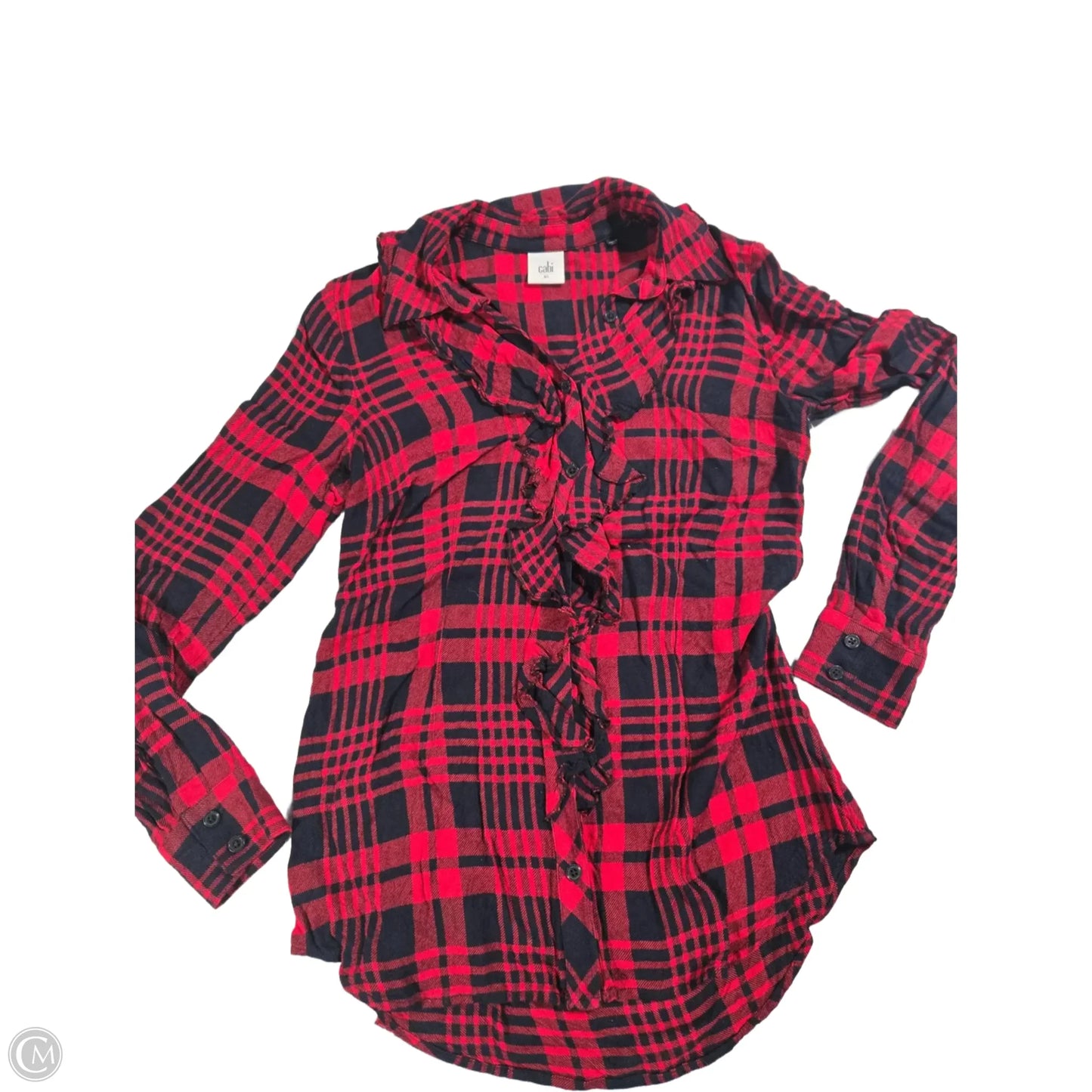 Blouse 3/4 Sleeve By Cabi In Plaid Pattern, Size: Xs
