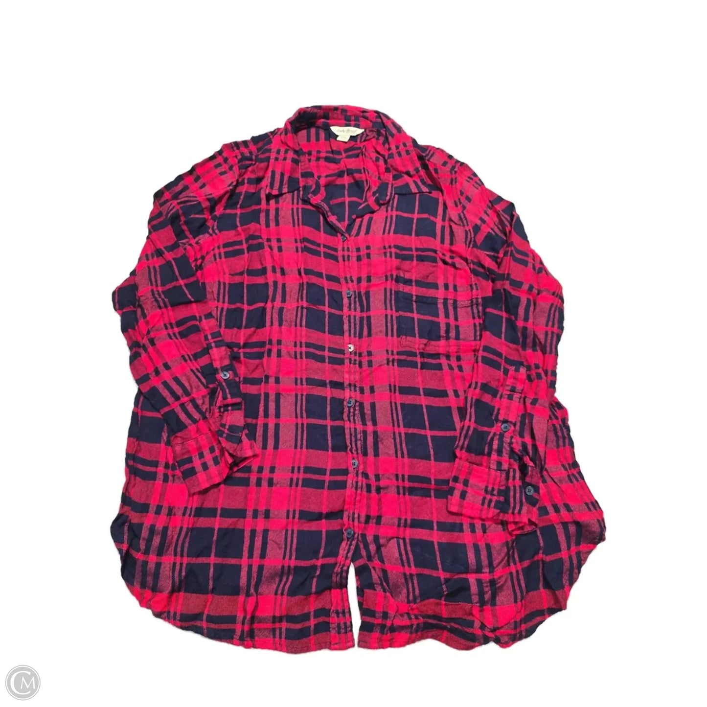 Blouse Long Sleeve By Lucky Brand In Plaid Pattern, Size: Xxl