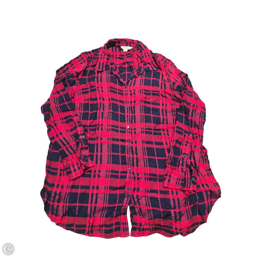 Blouse Long Sleeve By Lucky Brand In Plaid Pattern, Size: Xxl