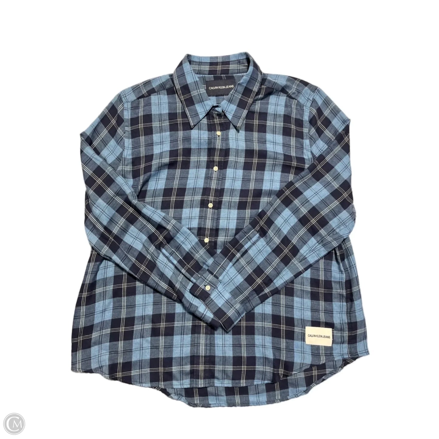 Top Long Sleeve By Calvin Klein In Plaid Pattern, Size: Xl