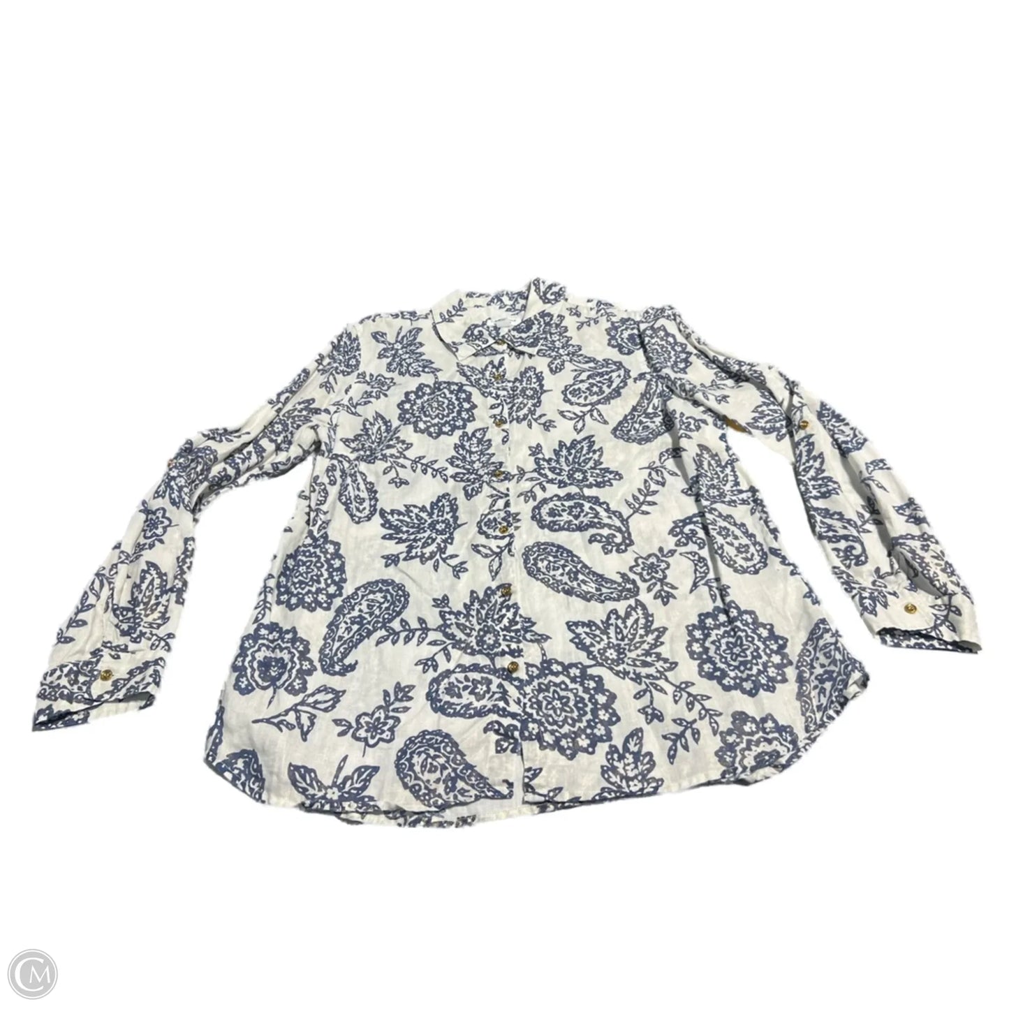 Top Long Sleeve By Charter Club In Blue & White, Size: Xl