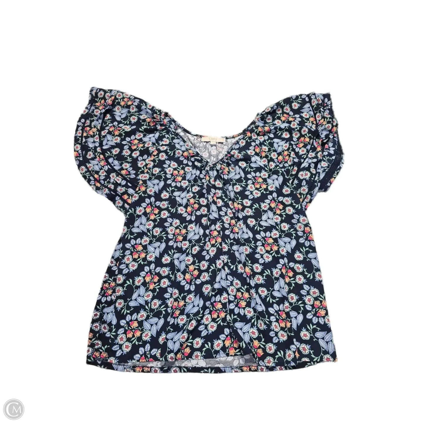 Blouse Short Sleeve By Loft In Blue, Size: L