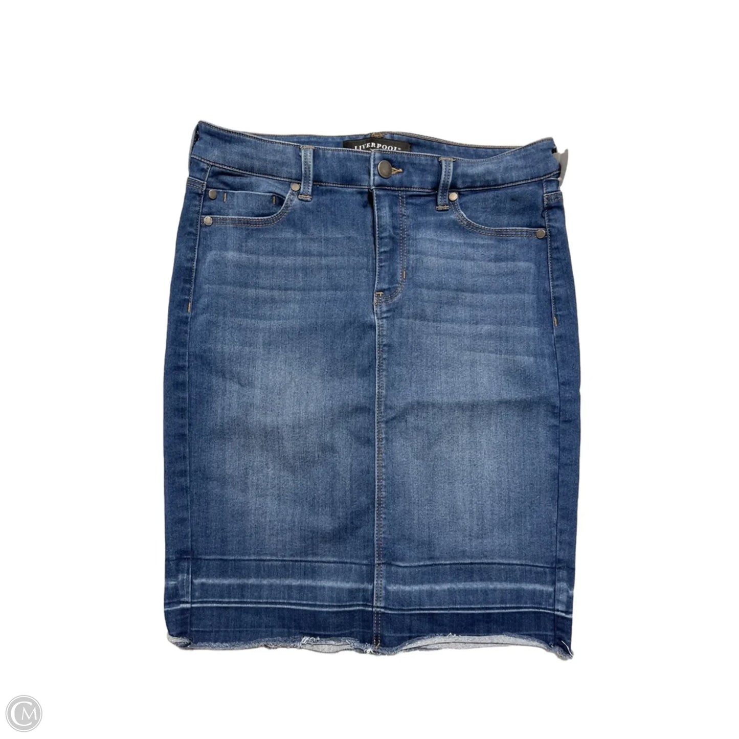 Skirt Midi By Liverpool In Blue Denim, Size: 4