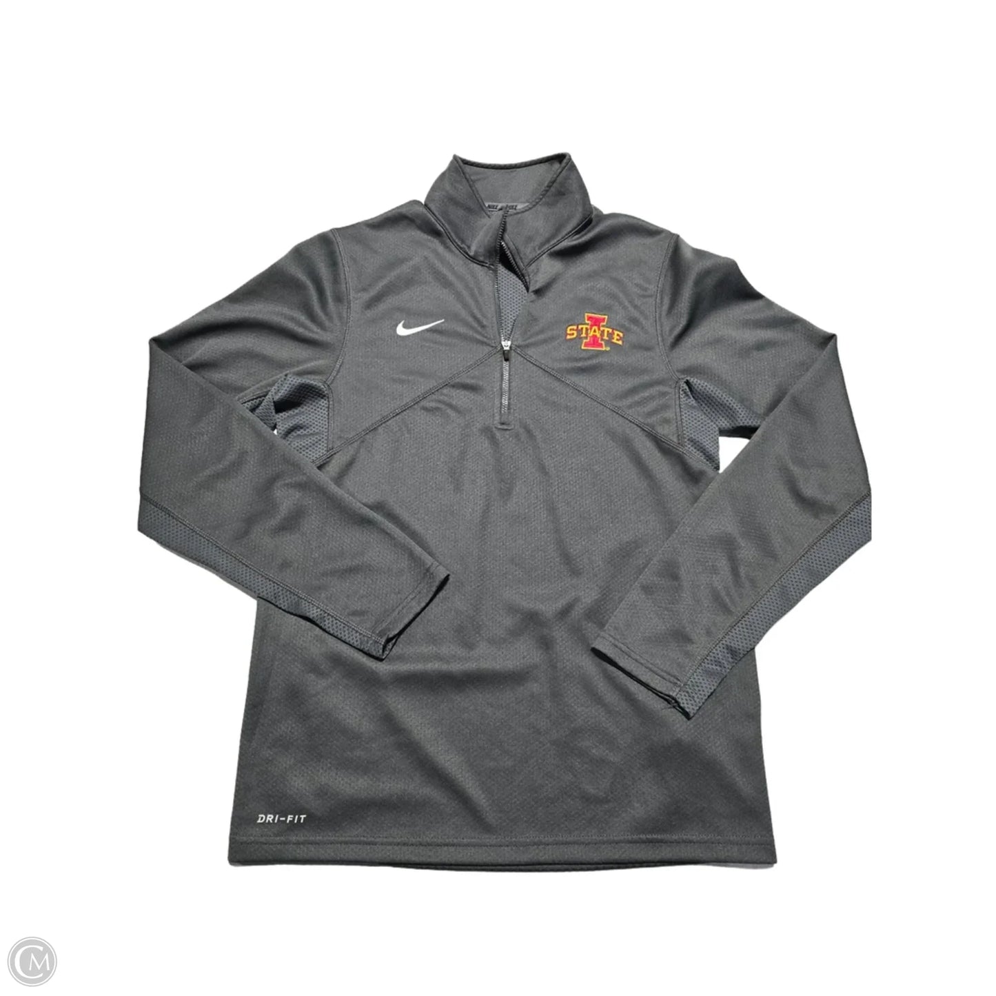 Athletic Top Long Sleeve Collar By Nike In Grey, Size: S