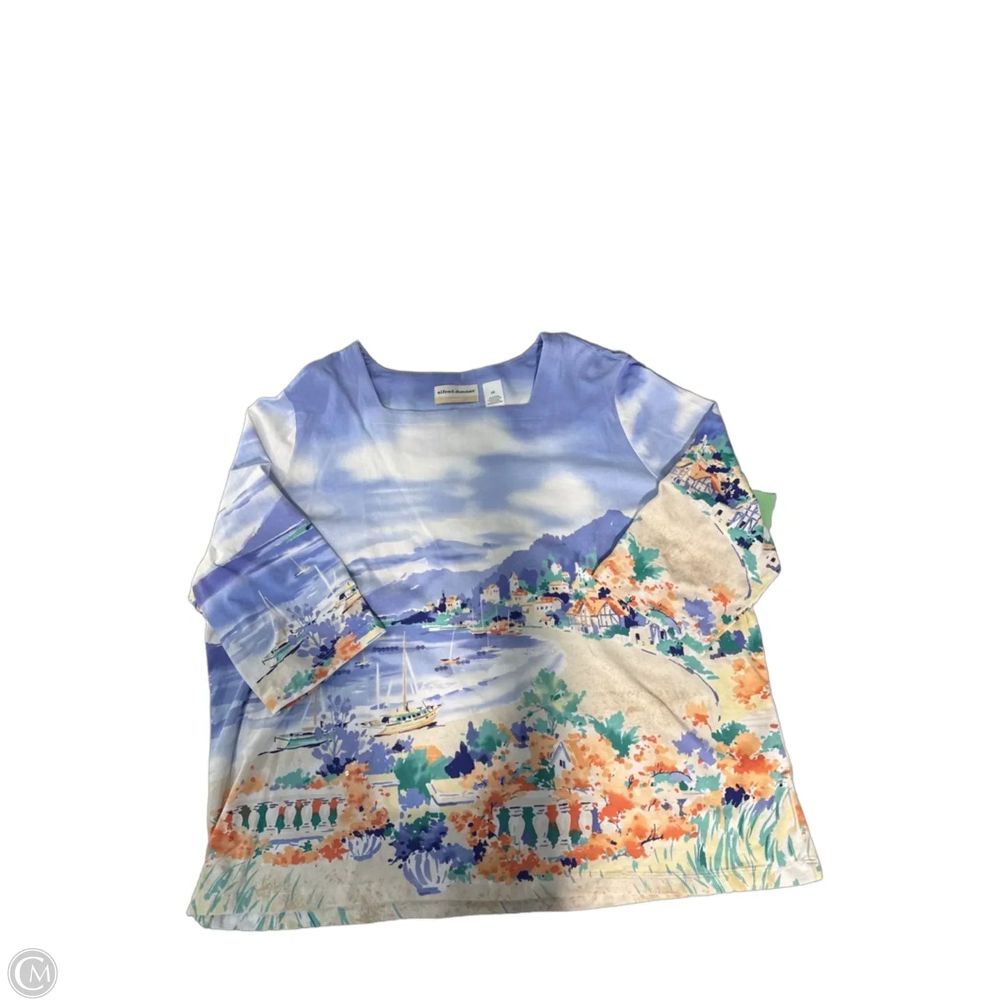 Top 3/4 Sleeve By Alfred Dunner In Blue & White, Size: 2x