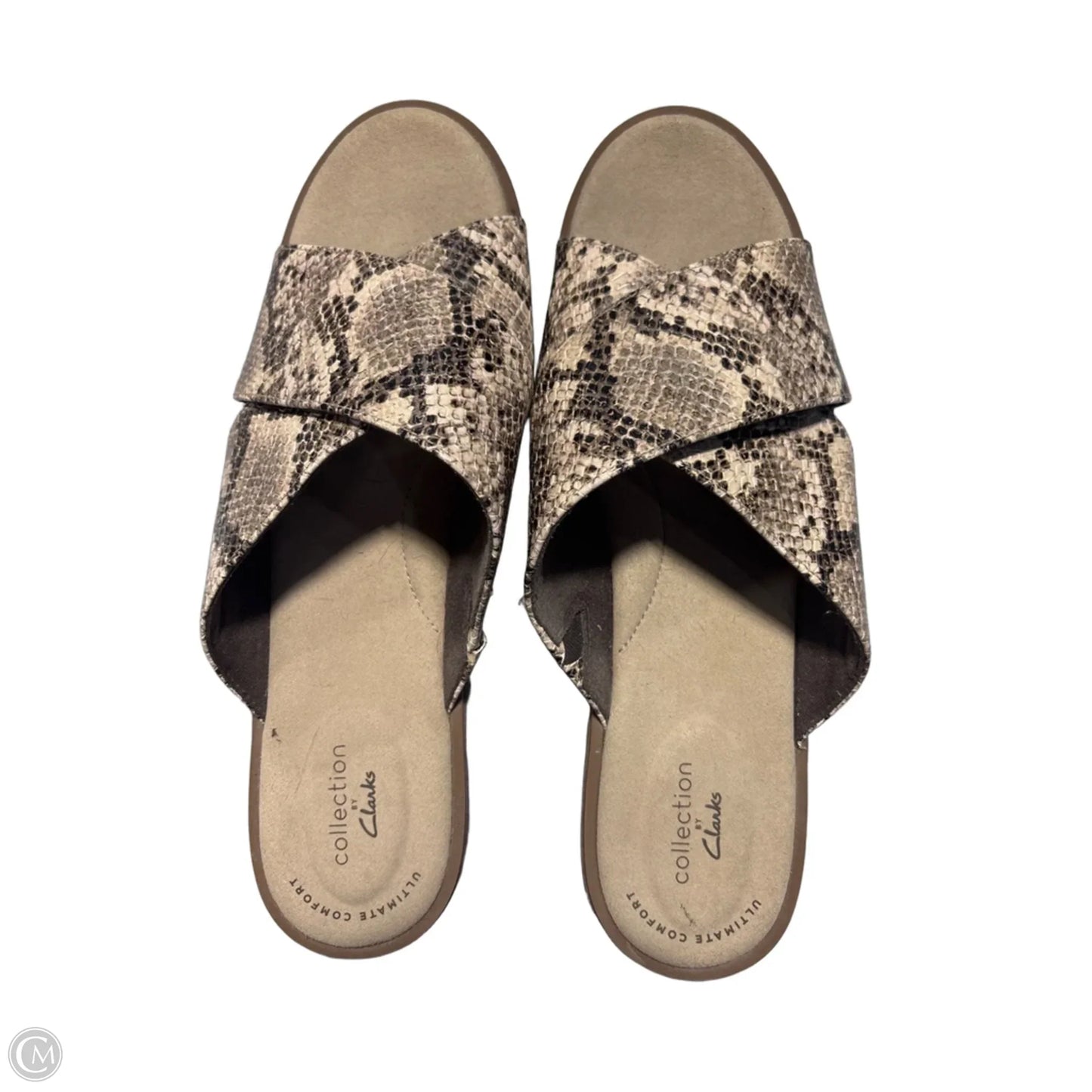 Sandals Flats By Clarks In Snakeskin Print, Size: 9.5