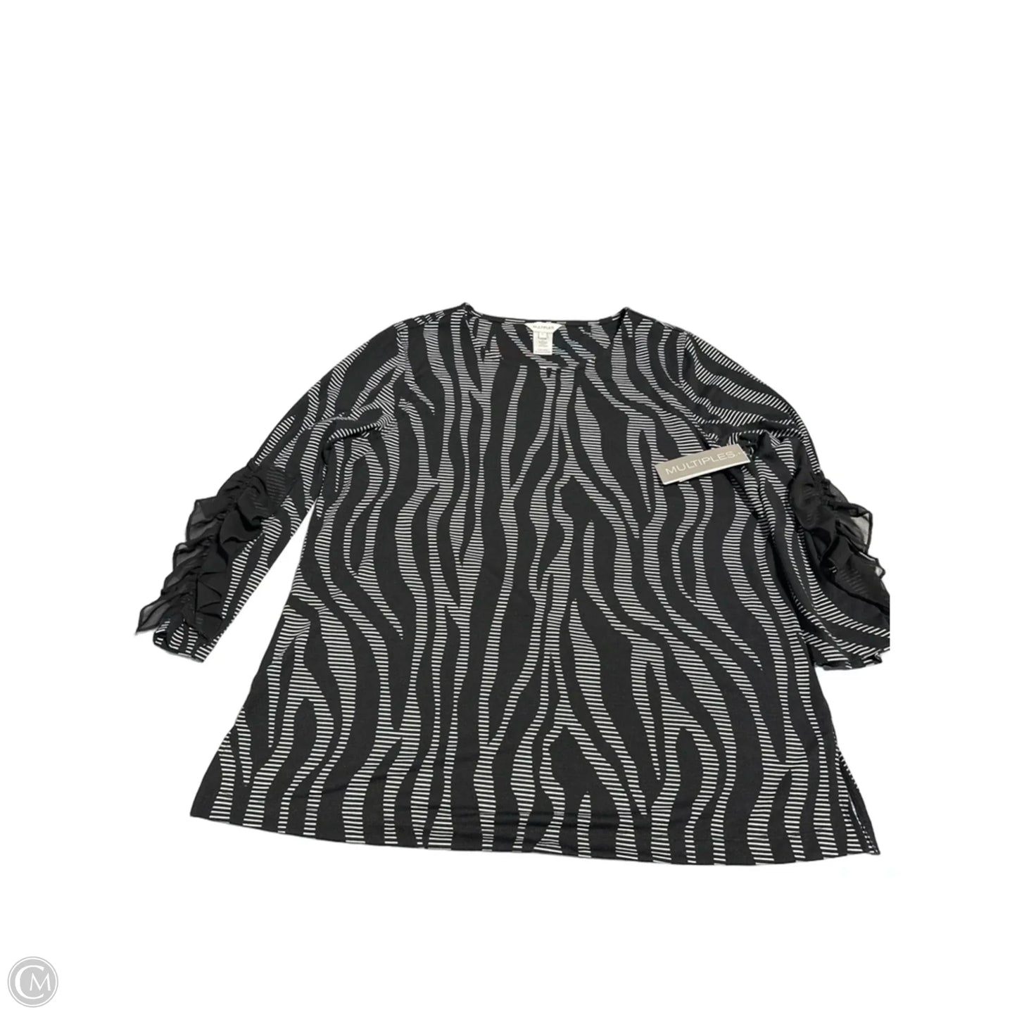 Top 3/4 Sleeve By Multiples In Black & Grey, Size: L
