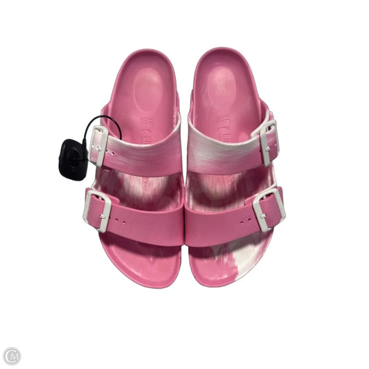 Sandals Flats By Birkenstock In Pink & White, Size: 7