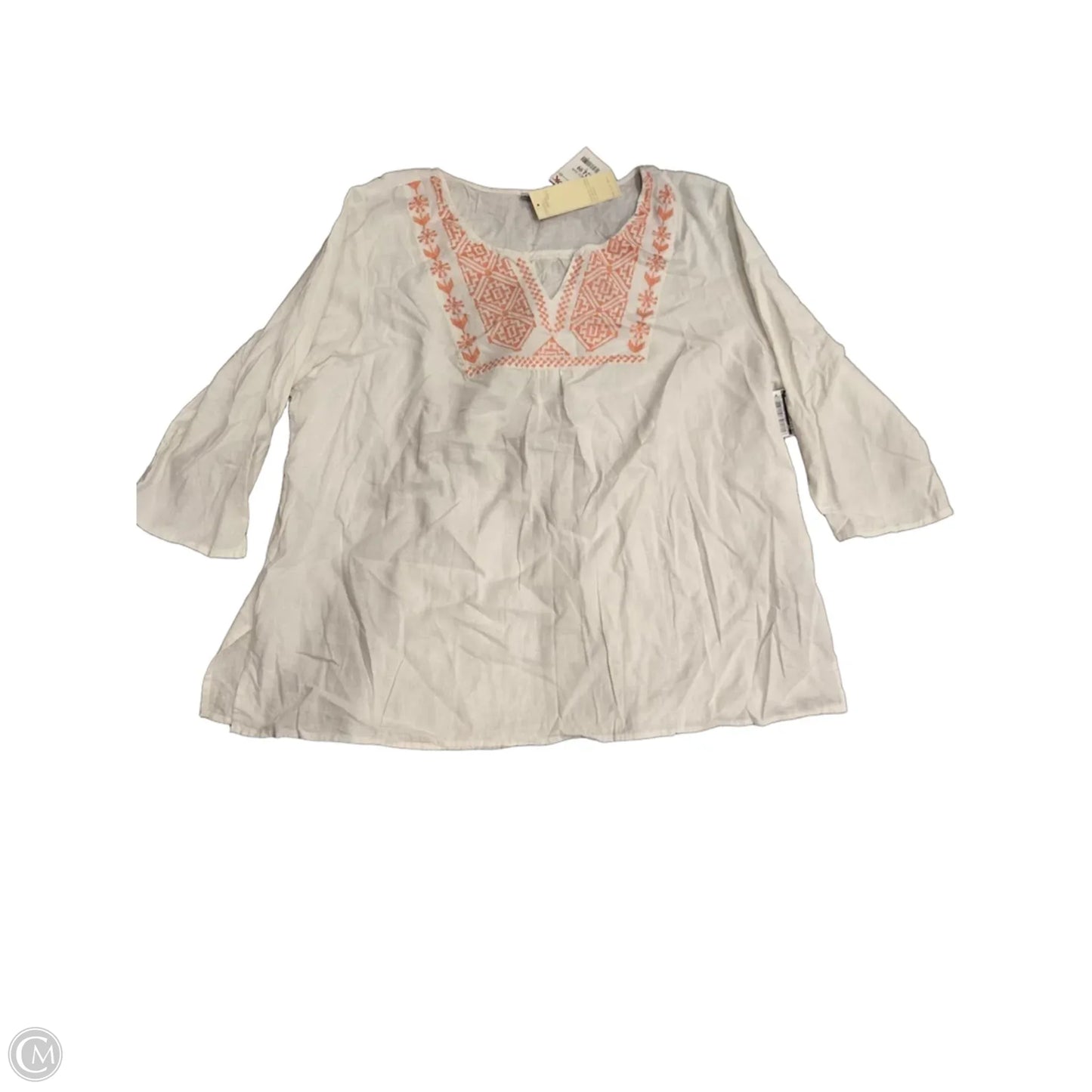 Top 3/4 Sleeve By Cmc In White, Size: 2x