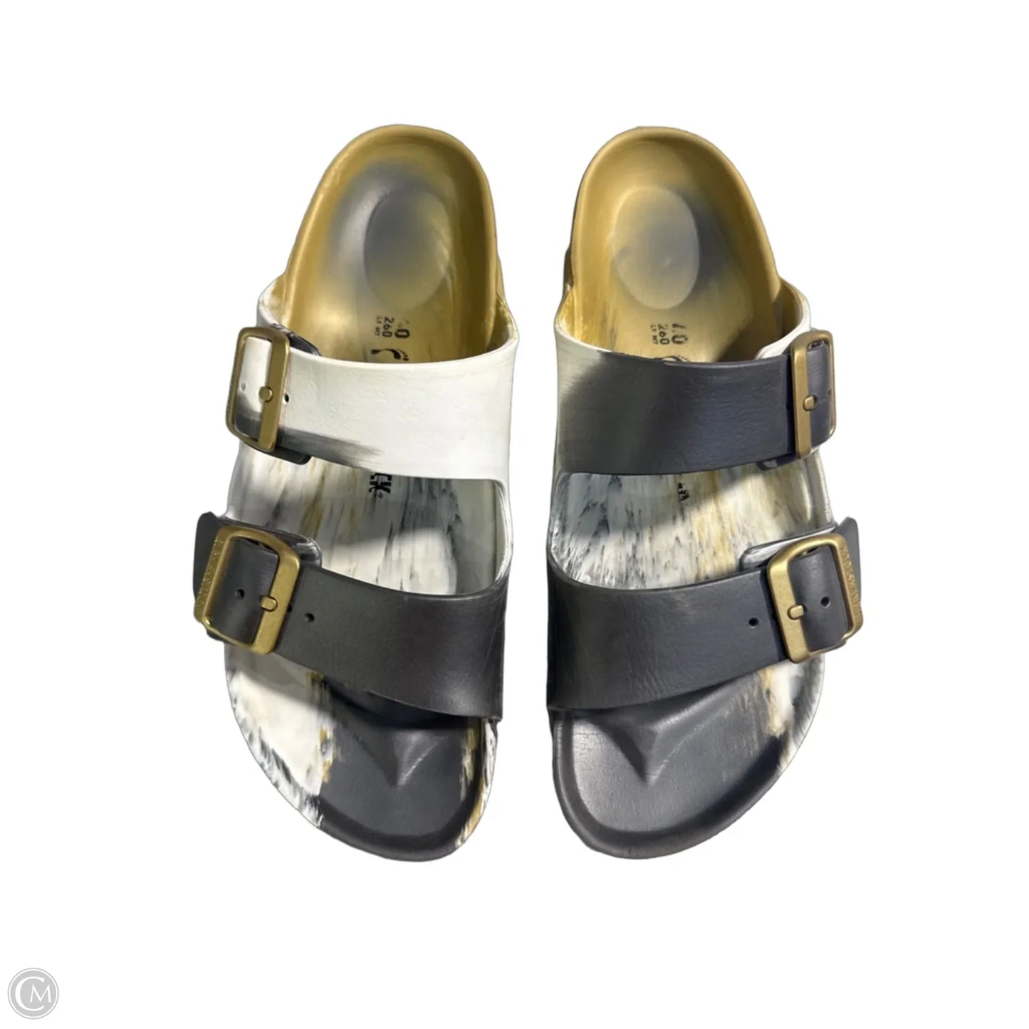 Sandals Flats By Birkenstock In Gold & White, Size: 9