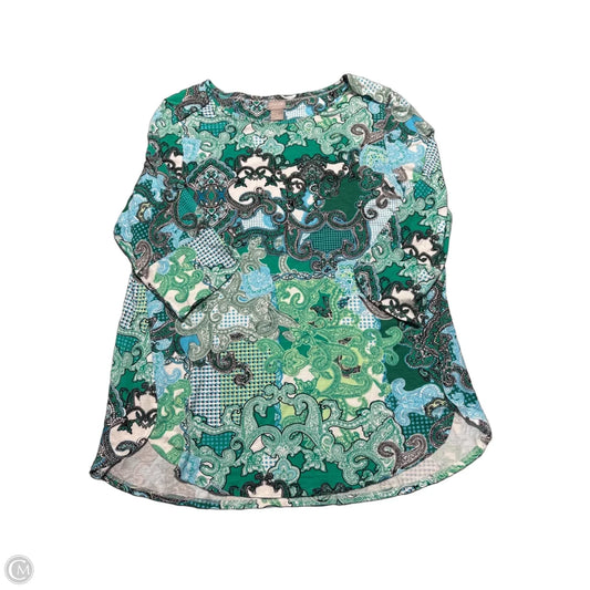 Top 3/4 Sleeve By Chicos In Blue & Green, Size: Xl