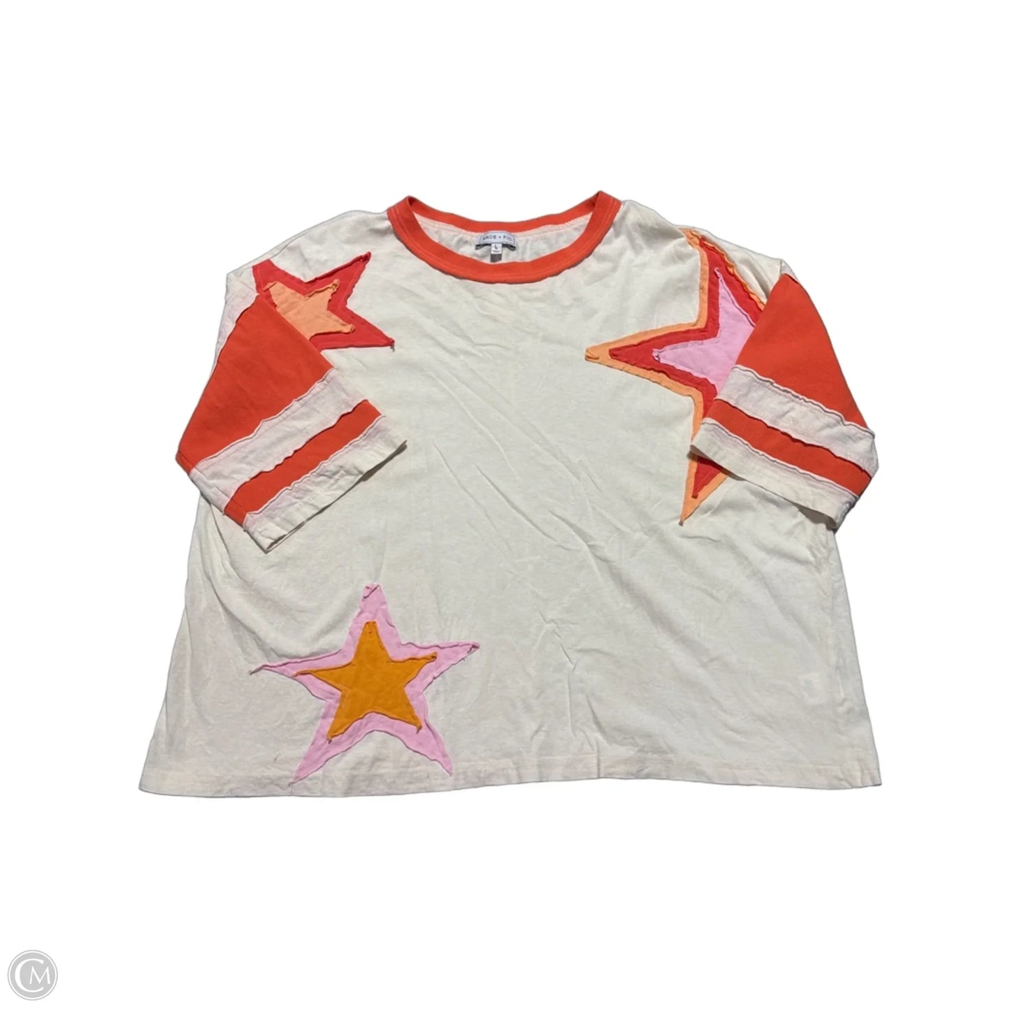 Top Short Sleeve By Sage In Orange & Pink, Size: L