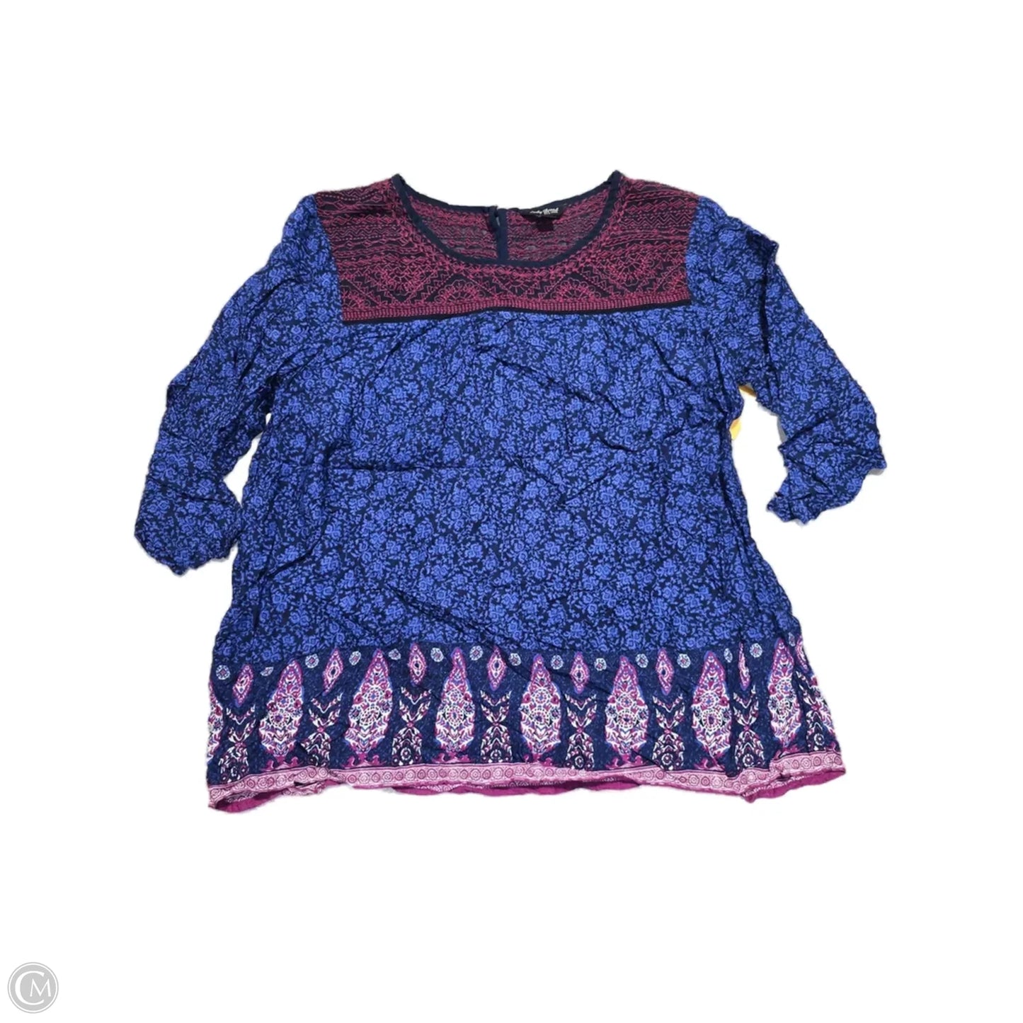 Top 3/4 Sleeve Basic By Lucky Brand In Blue & Red, Size: M