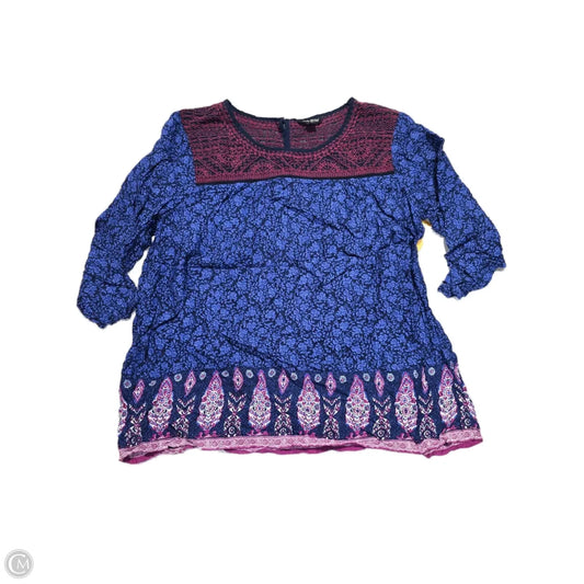 Top 3/4 Sleeve Basic By Lucky Brand In Blue & Red, Size: M