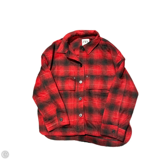 Jacket Shirt By Zara In Plaid Pattern, Size: L