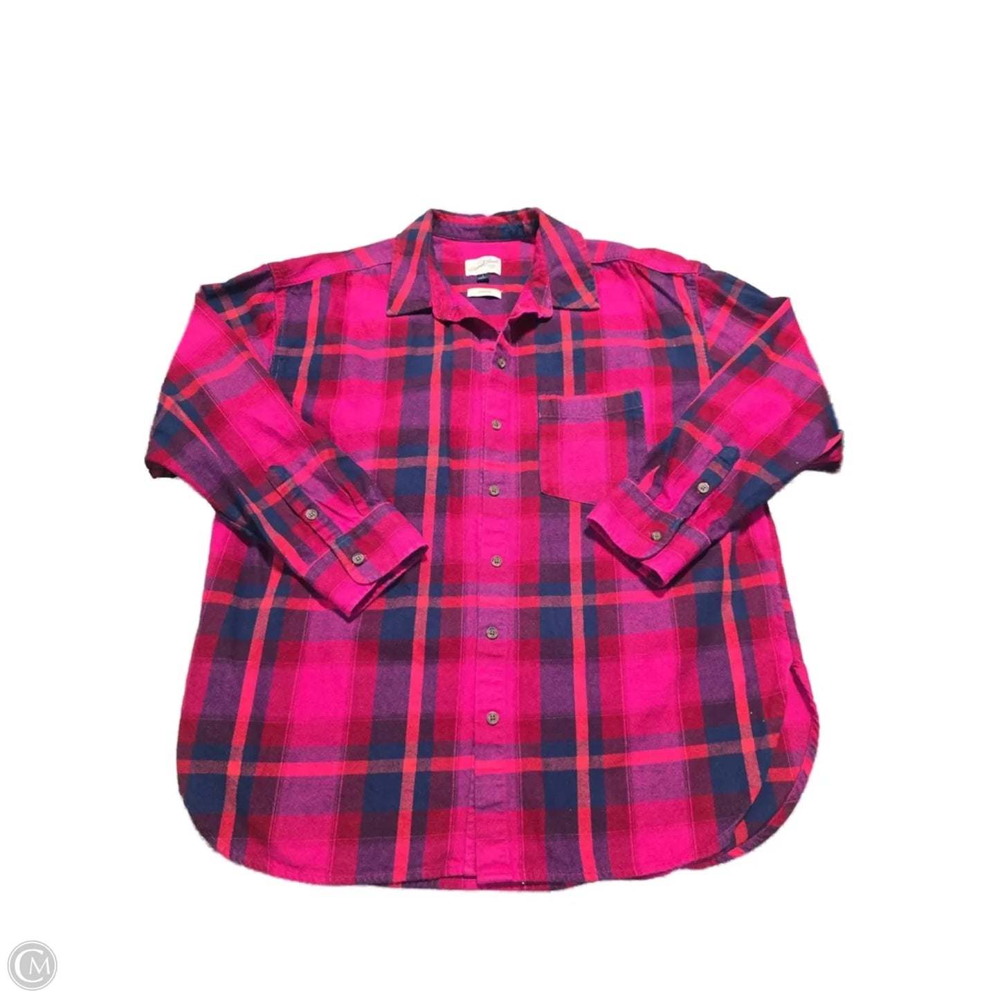 Top Long Sleeve By Universal Thread In Plaid Pattern, Size: L