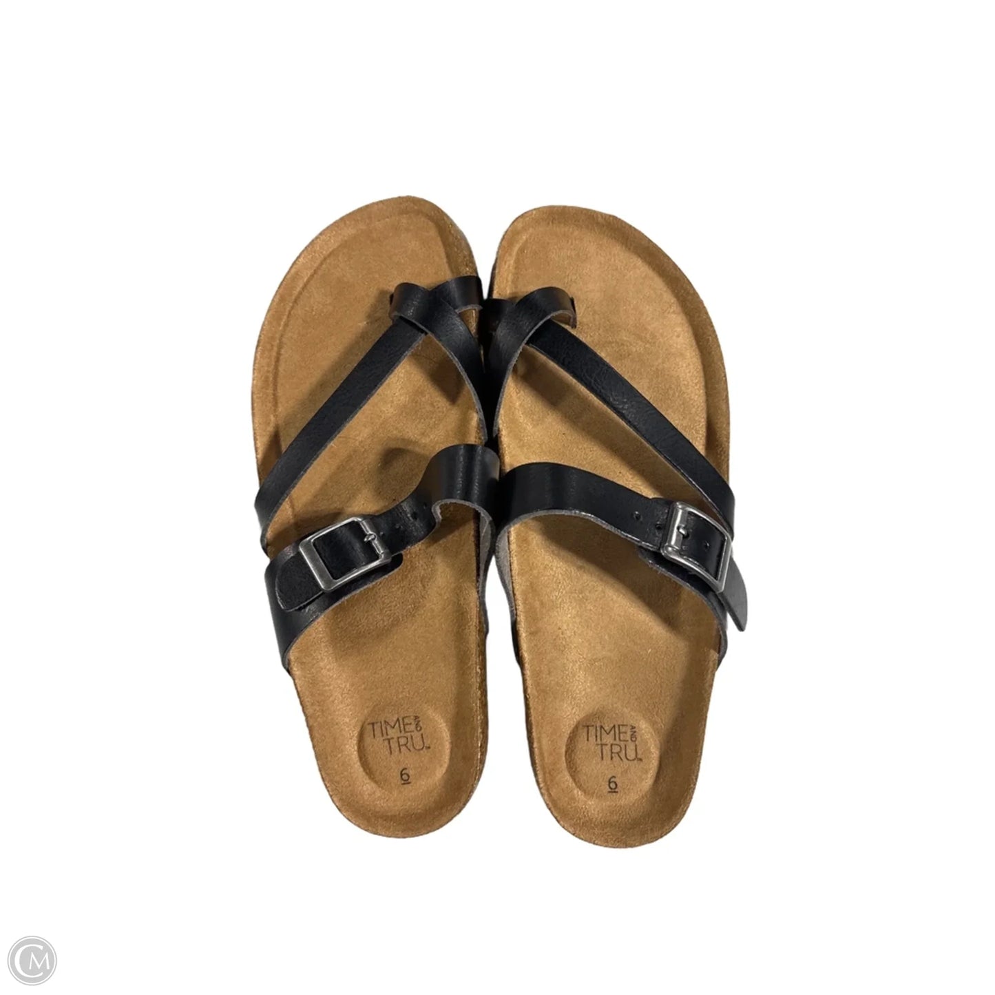 Sandals Flats By Time And Tru In Black & Brown, Size: 6