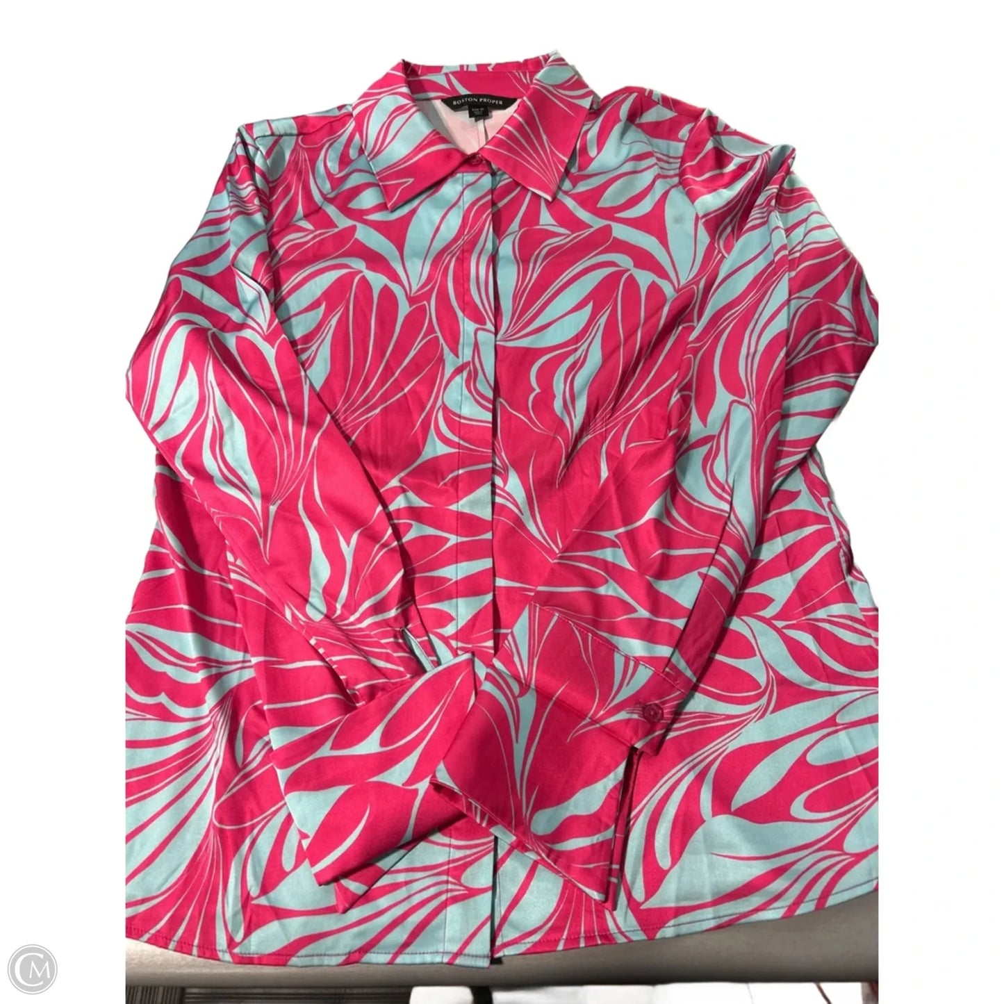 Top Long Sleeve By Boston Proper In Blue & Pink, Size: M