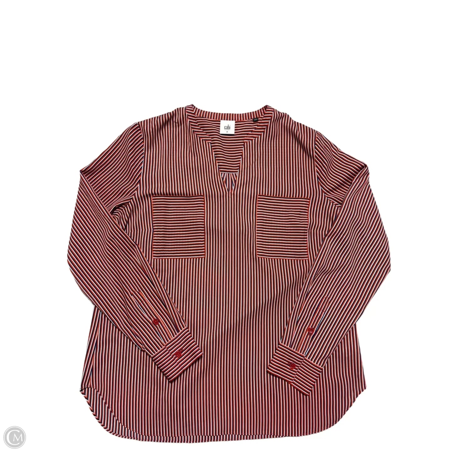 Top Long Sleeve By Cabi In Blue Red & White, Size: M