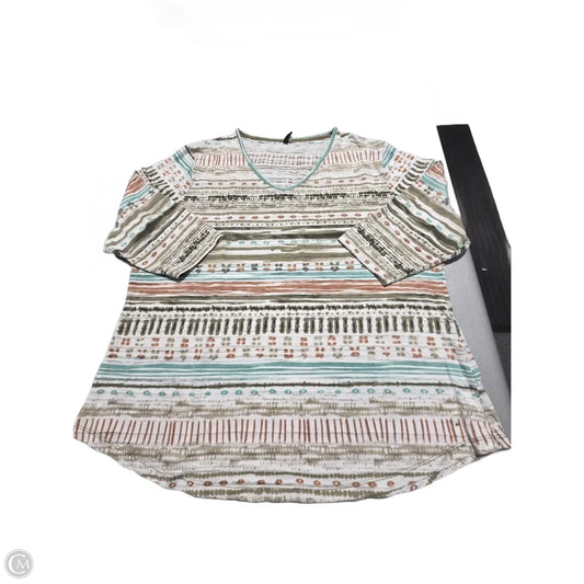 Top 3/4 Sleeve By Cmc In Green & White, Size: 2x