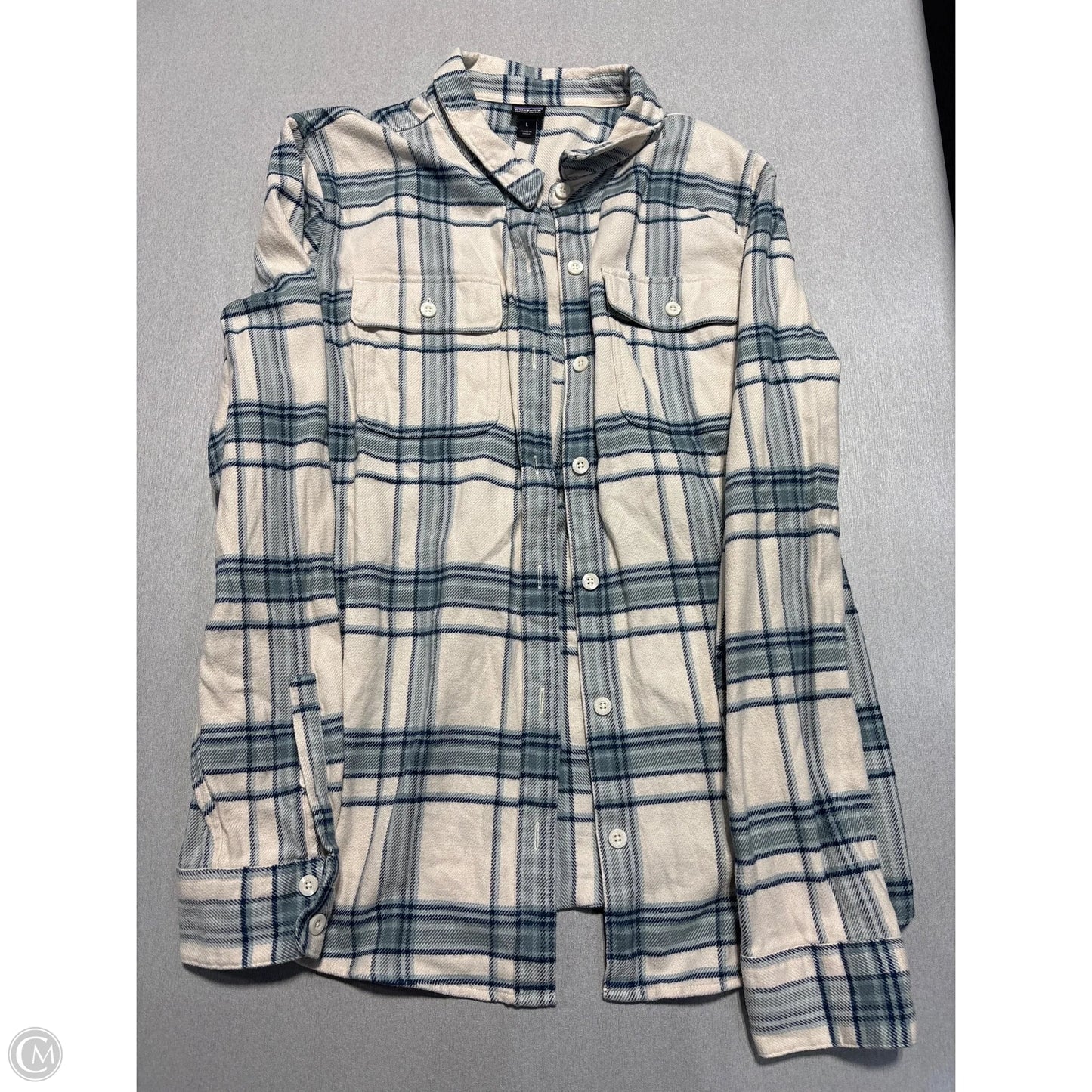 Top Long Sleeve By Patagonia In Plaid Pattern, Size: L