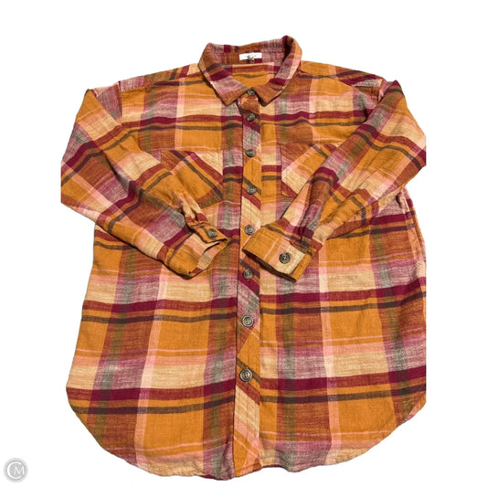 Top Long Sleeve By Maurices In Plaid Pattern, Size: L