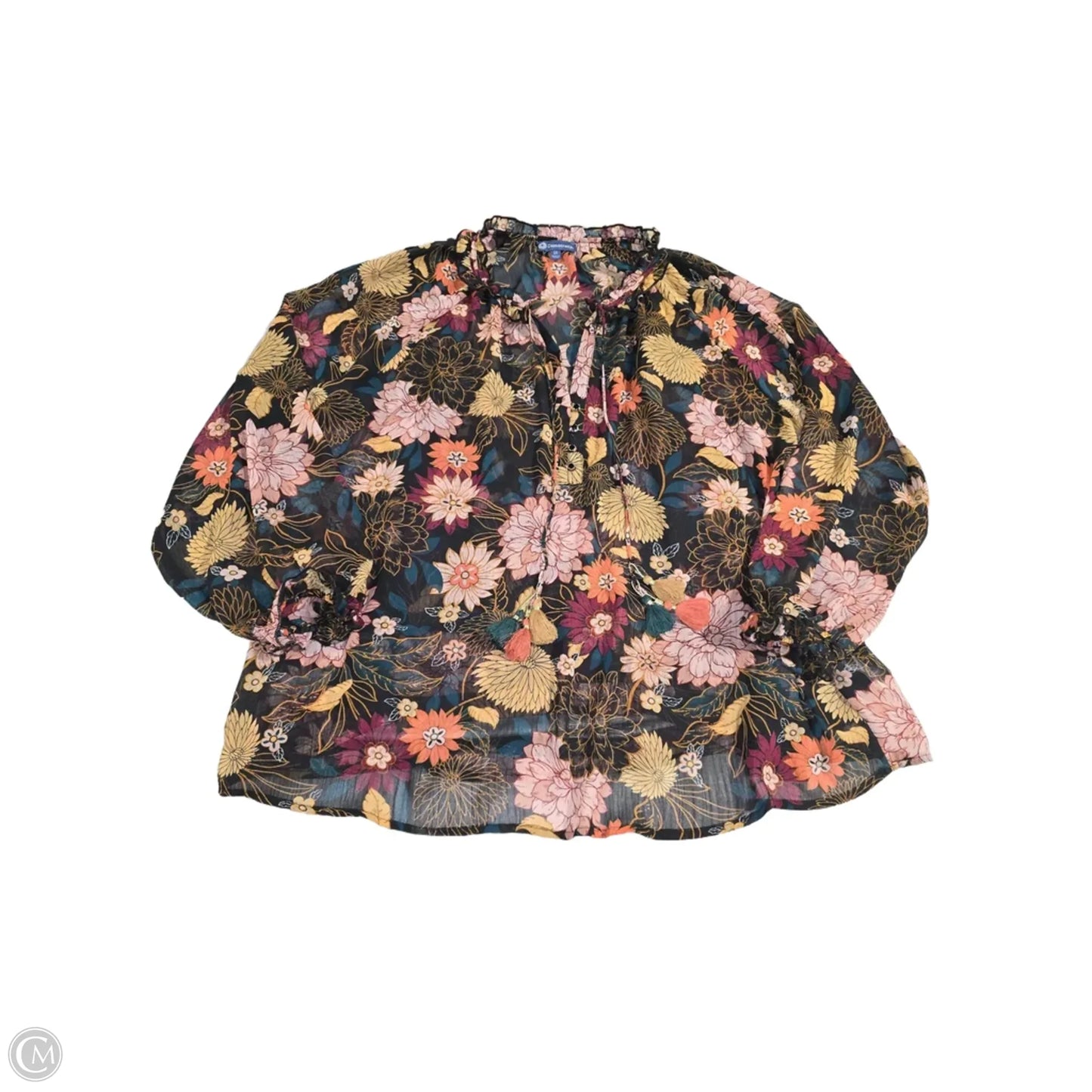 Blouse Long Sleeve By Democracy In Floral Print, Size: 1x