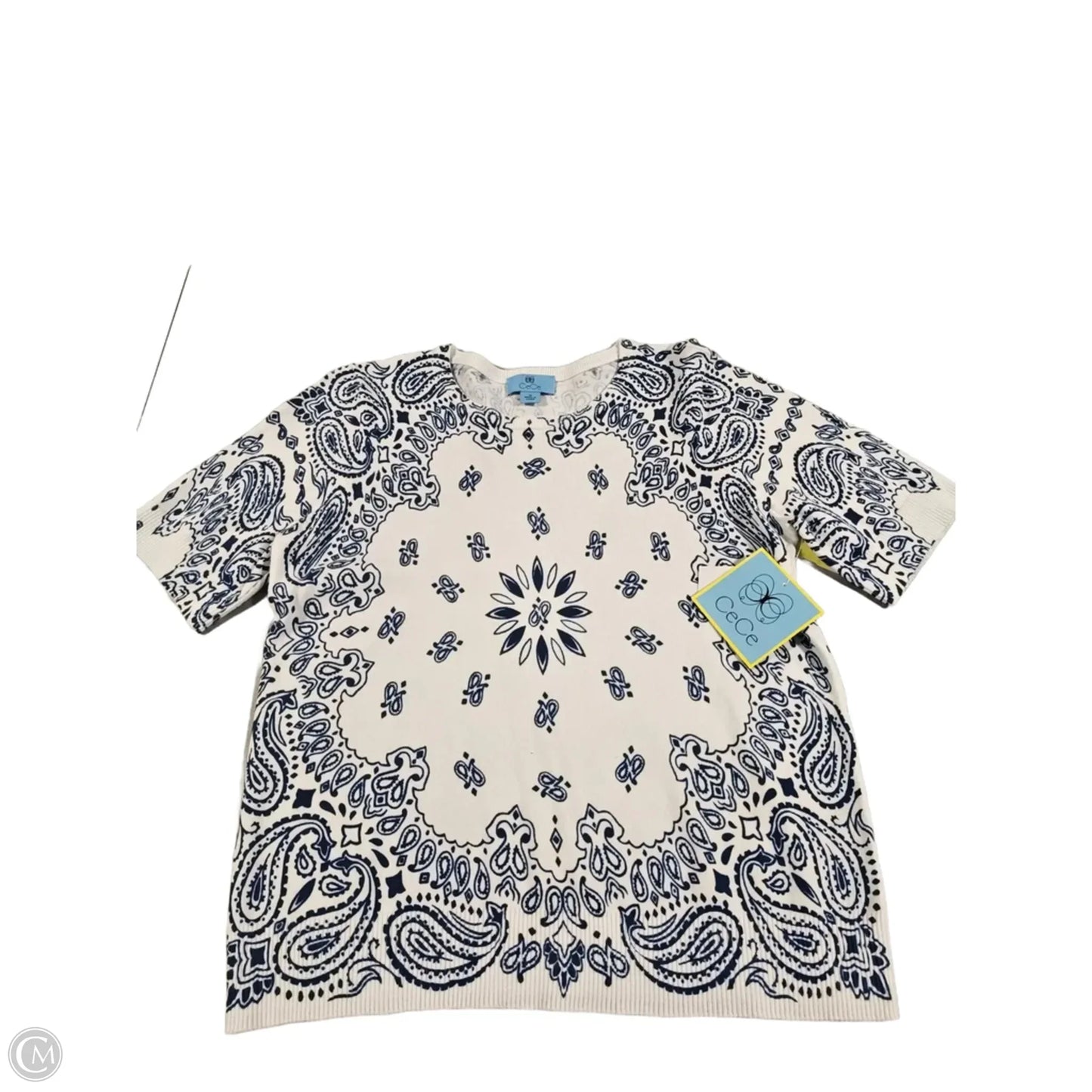 Top Short Sleeve By Cece In Blue & White, Size: M
