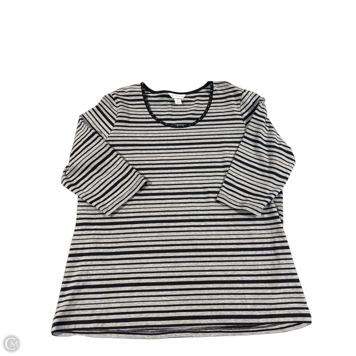 Top 3/4 Sleeve By Christopher And Banks In Black & Grey, Size: Xl