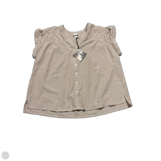 Top Short Sleeve By Ava & Viv In Tan & White, Size: Xxl