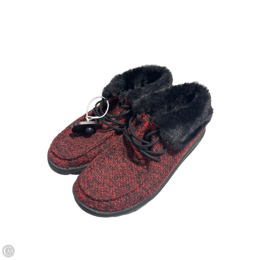 Shoes Flats By Hey Dude In Black & Red, Size: 10