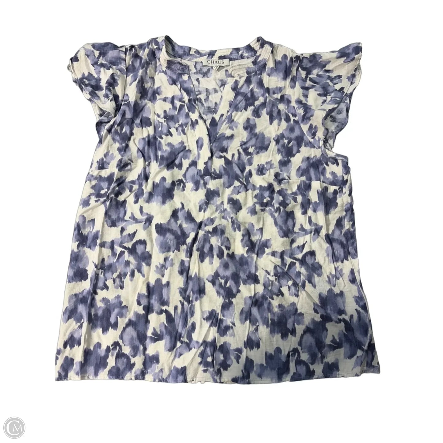 Top Short Sleeve By Chaus In Blue & White, Size: L