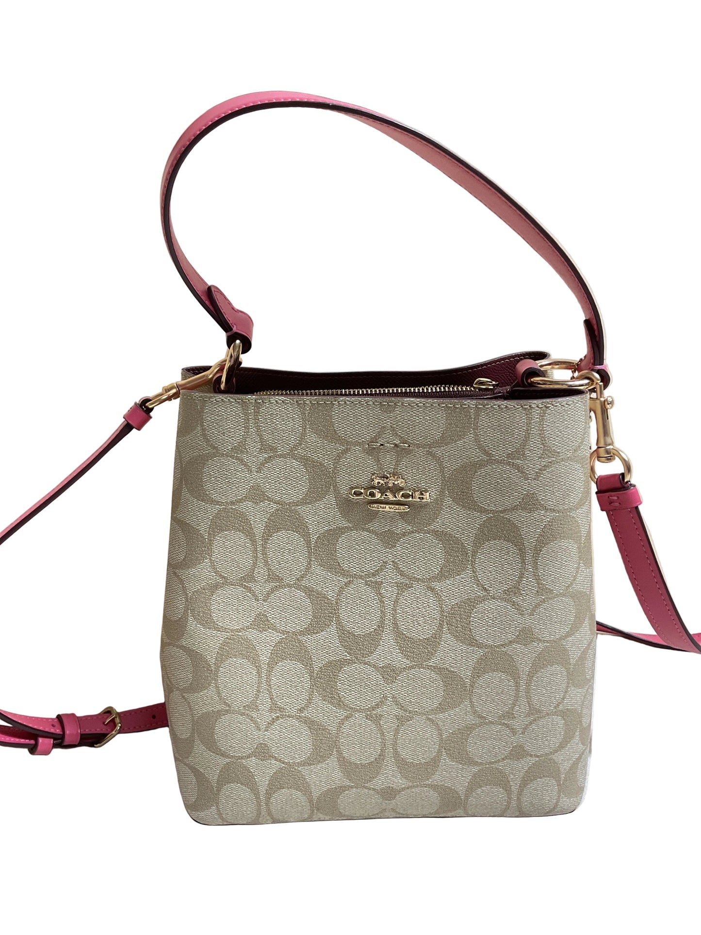 Handbag Designer By Coach In Pink & Tan, Size:Small