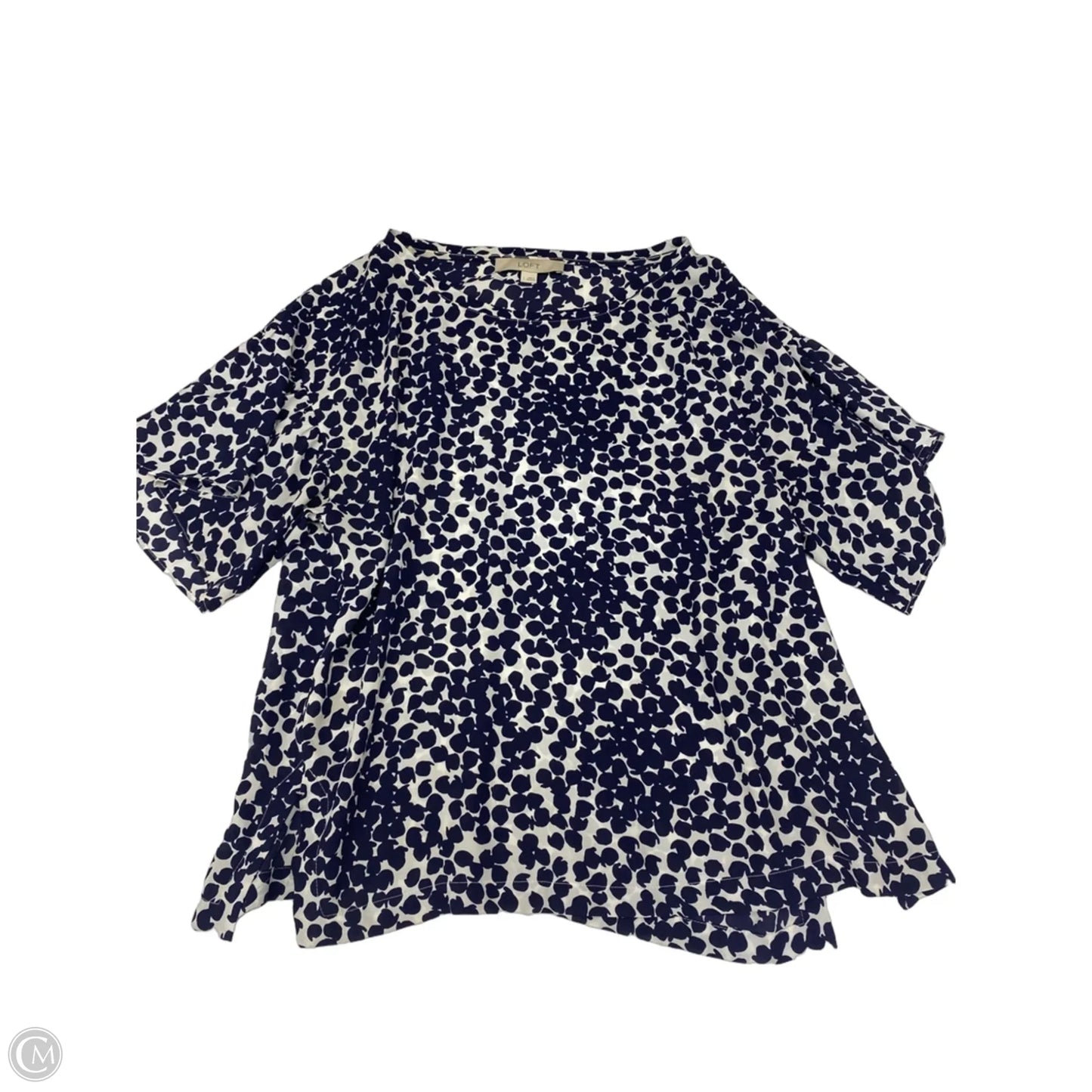 Blouse Short Sleeve By Loft In Blue & White, Size: L