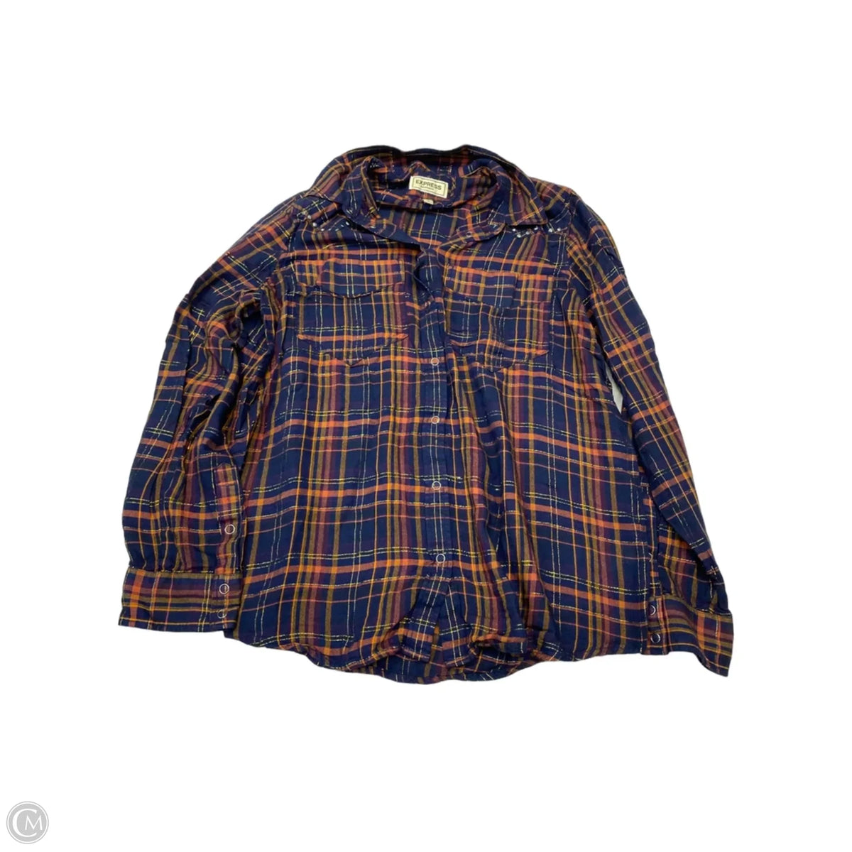 Top Long Sleeve By Express In Plaid Pattern, Size: M