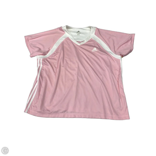 Athletic Top Short Sleeve By Adidas In Pink & White, Size: 3x