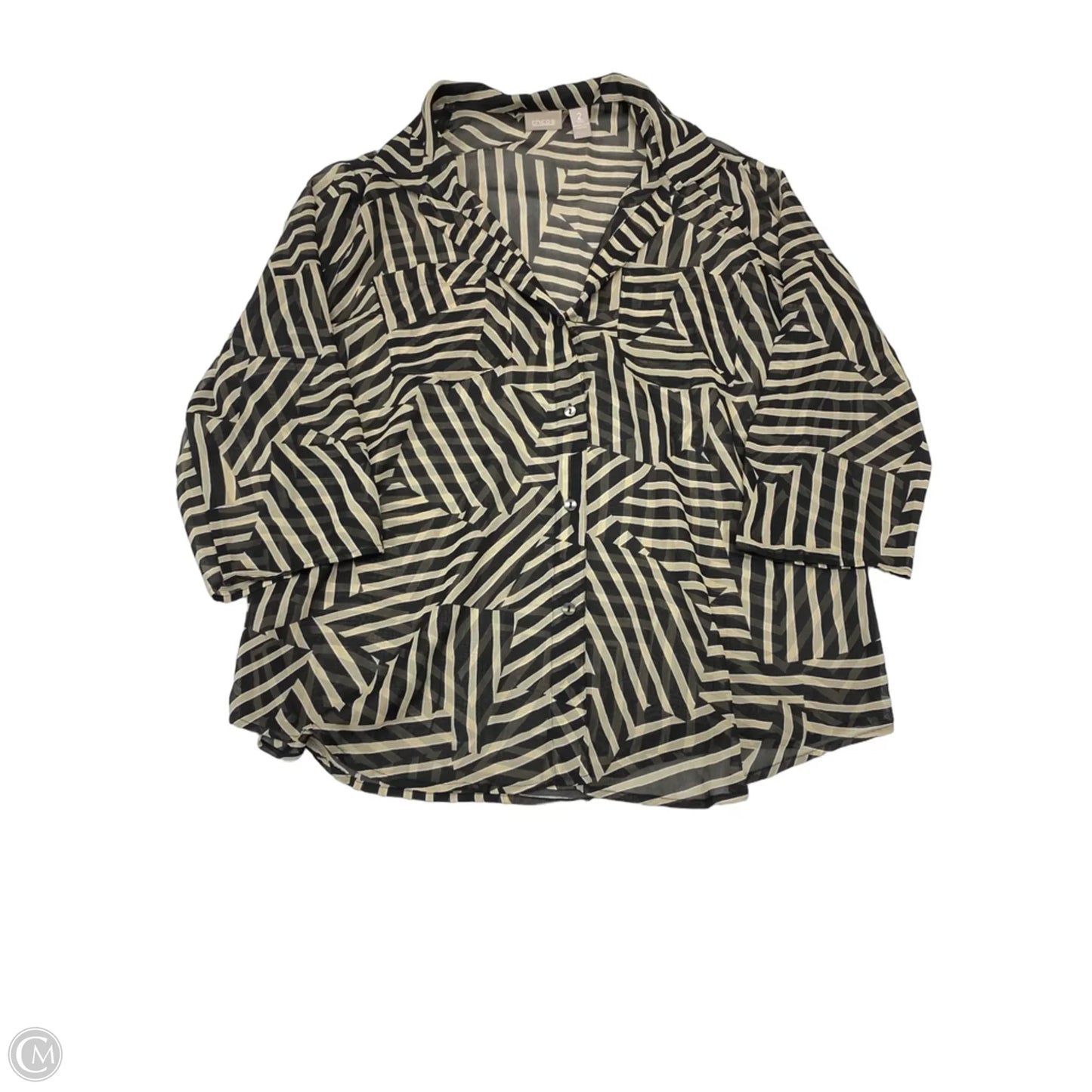 Blouse 3/4 Sleeve By Chicos In Black & Tan, Size: L
