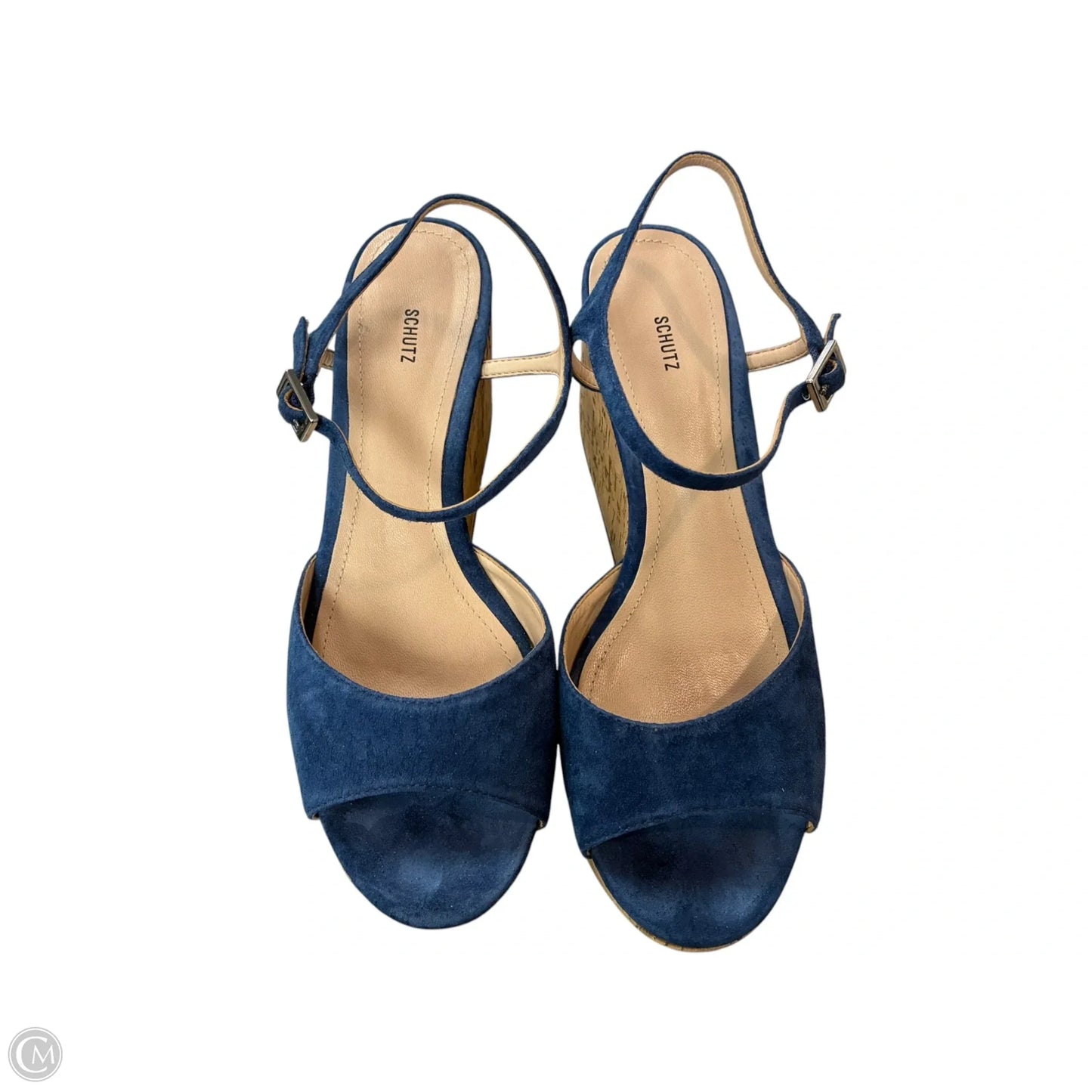 Sandals Heels Wedge By Schutz In Blue & Tan, Size: 7.5