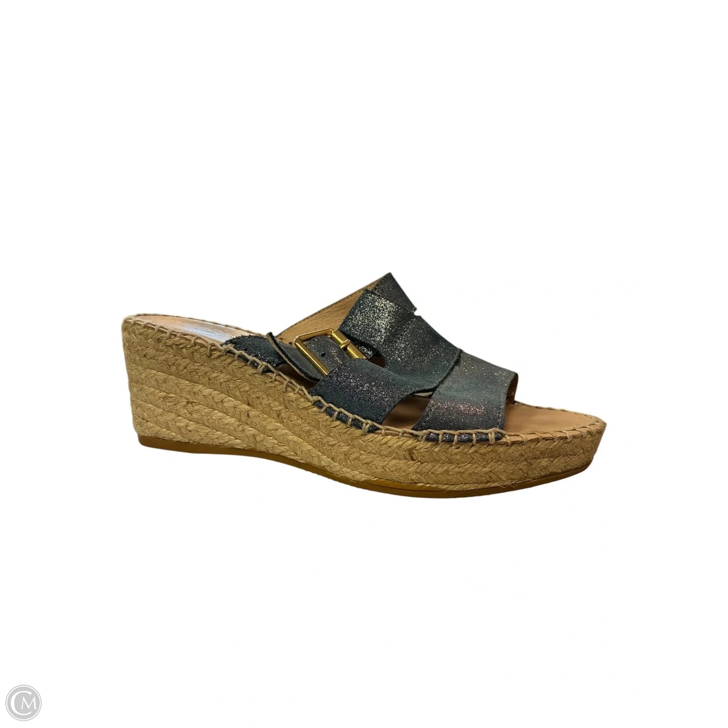 Sandals Heels Wedge By Cmf In Blue Denim, Size: 5.5