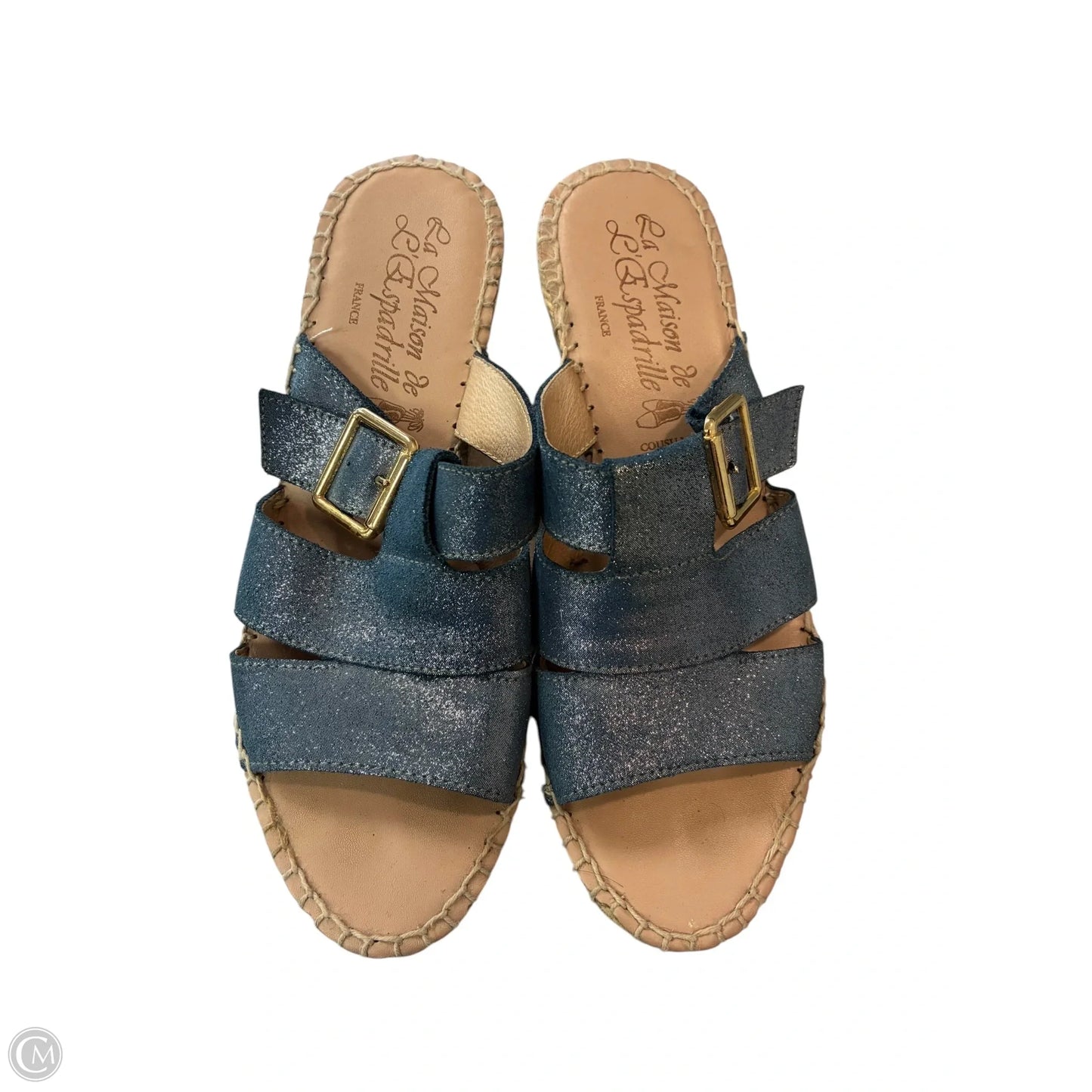 Sandals Heels Wedge By Cmf In Blue Denim, Size: 5.5