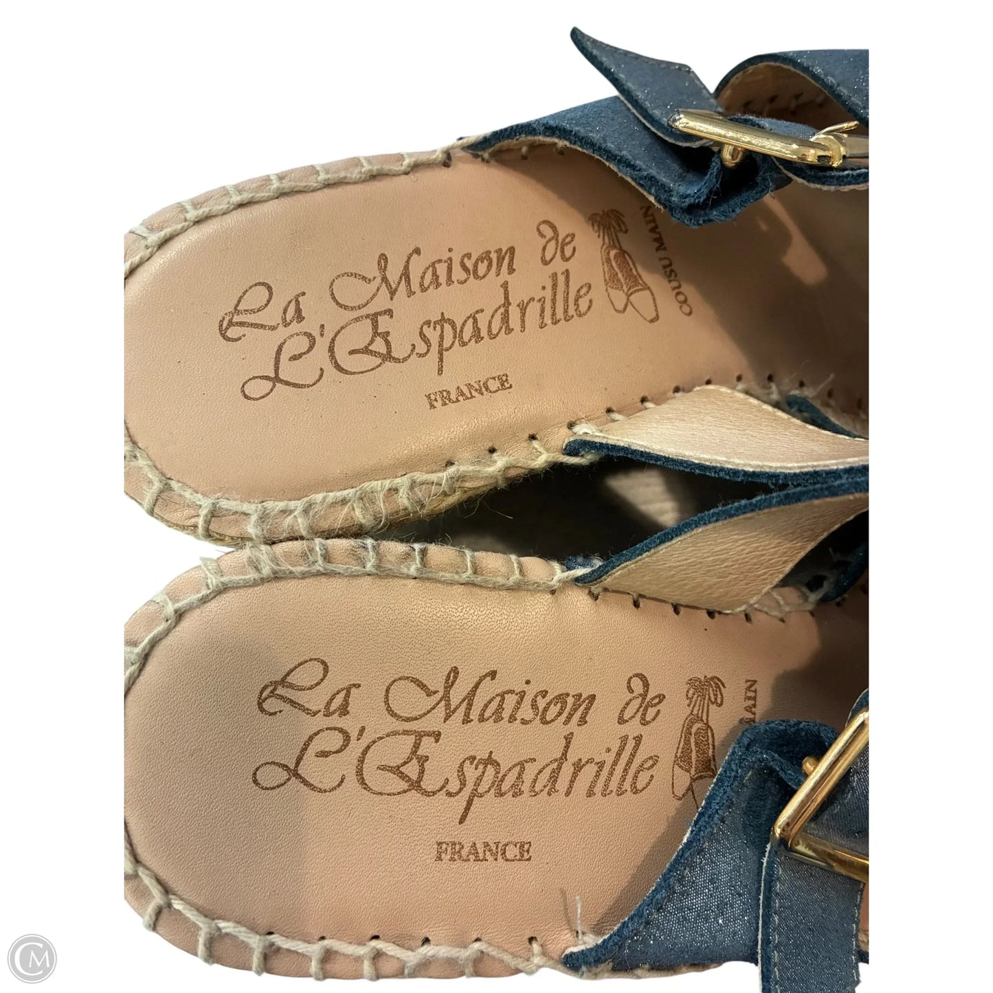 Sandals Heels Wedge By Cmf In Blue Denim, Size: 5.5