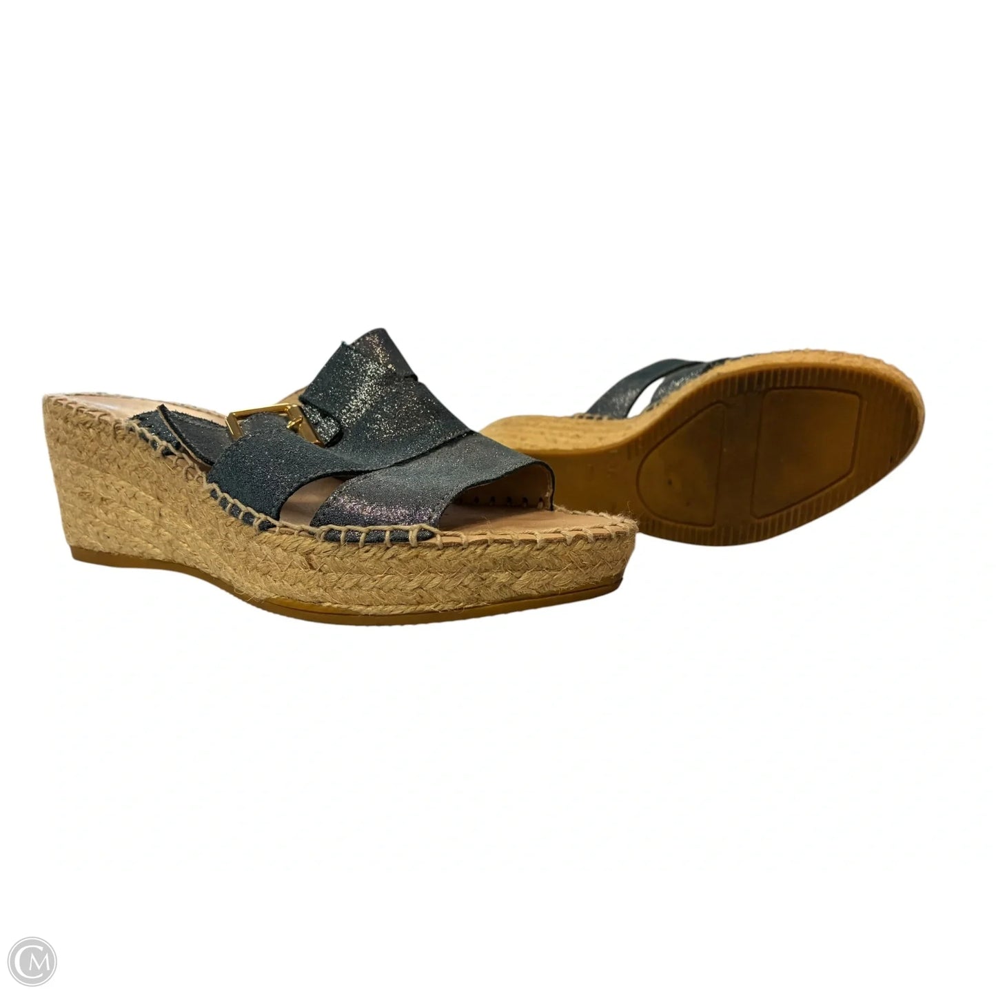 Sandals Heels Wedge By Cmf In Blue Denim, Size: 5.5