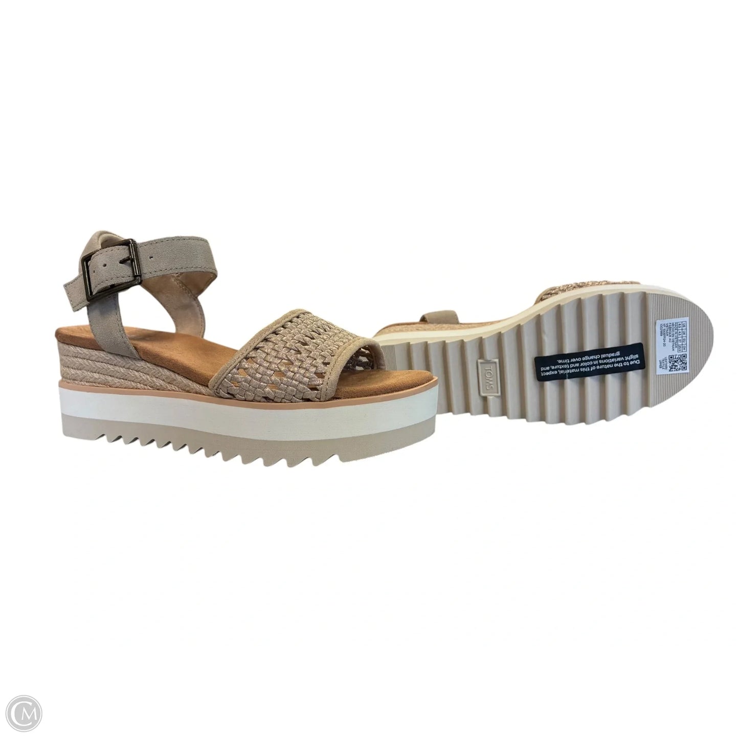 Sandals Heels Wedge By Toms In Tan & White, Size: 6.5