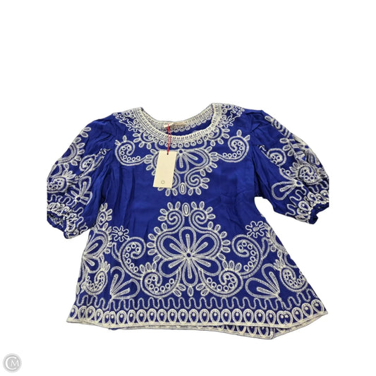 Blouse Short Sleeve By Solitaire In Blue & White, Size: S