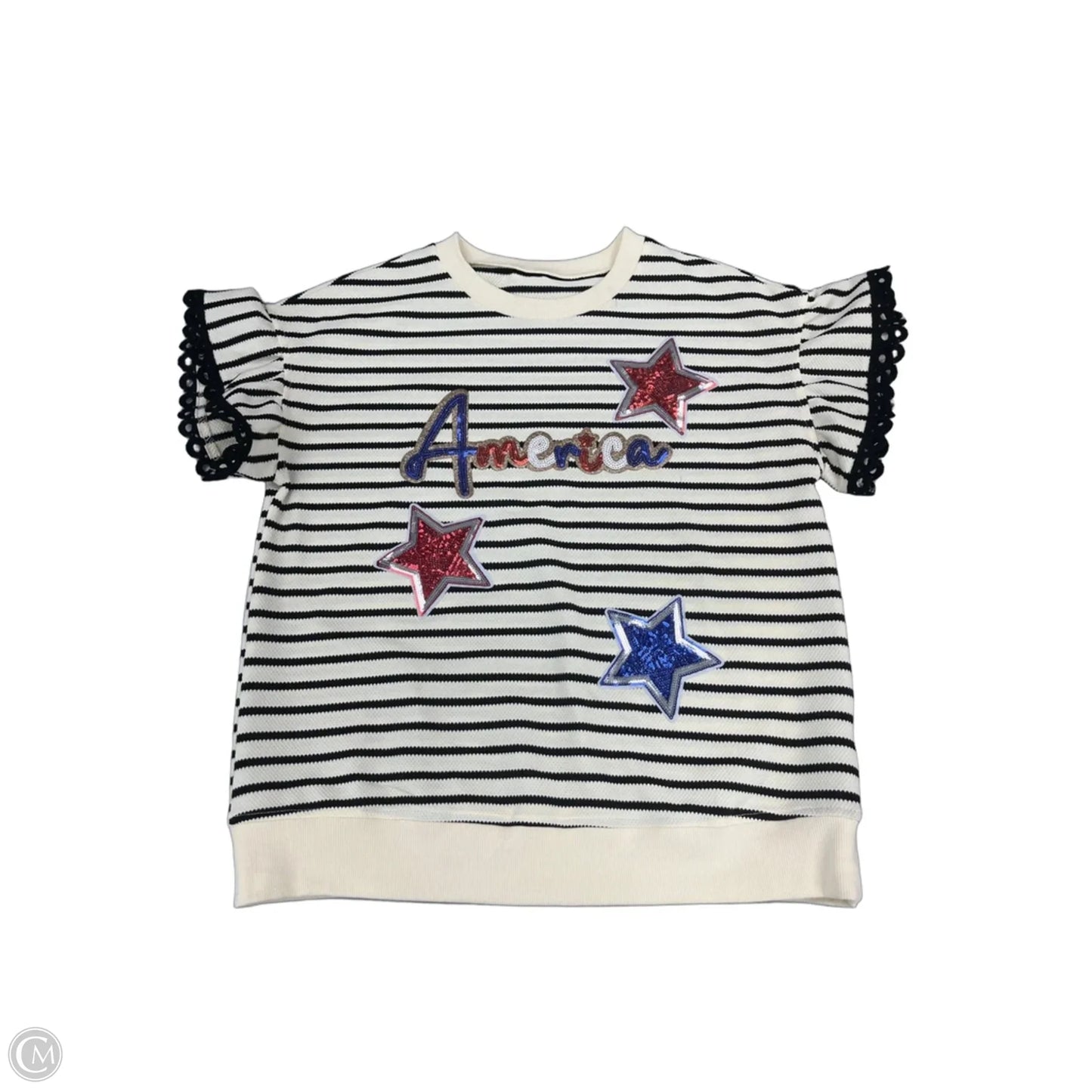 Top Short Sleeve By Cme In Striped Pattern, Size: M