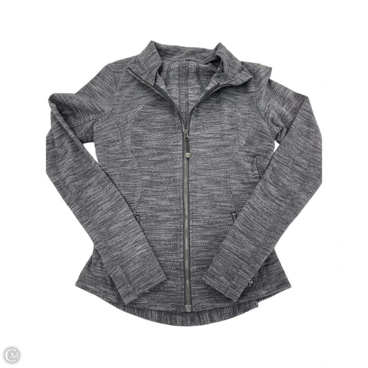 Athletic Top Long Sleeve Collar By Lululemon In Black & Grey, Size: 4