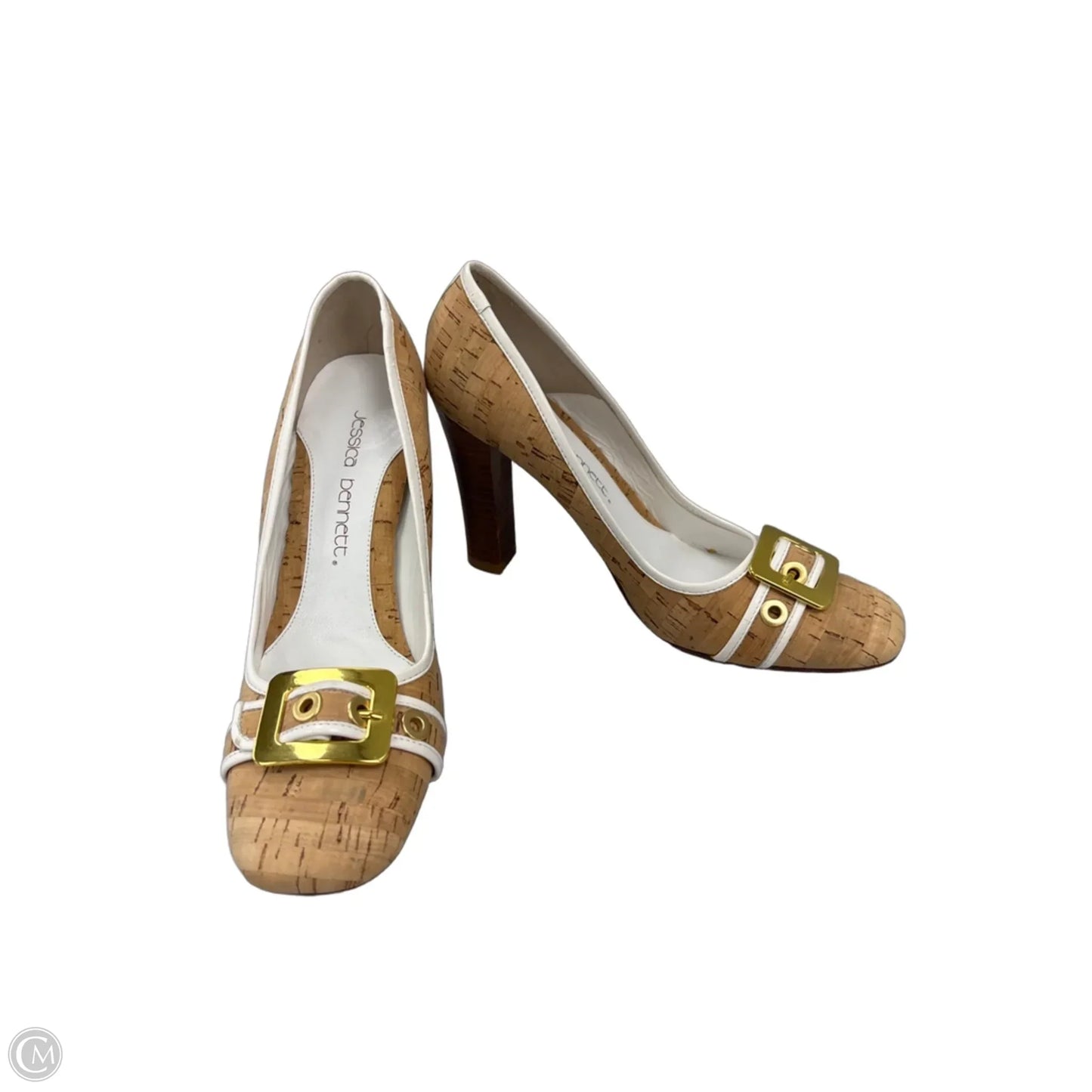Shoes Heels Kitten By Cme In Tan & White, Size: 9.5
