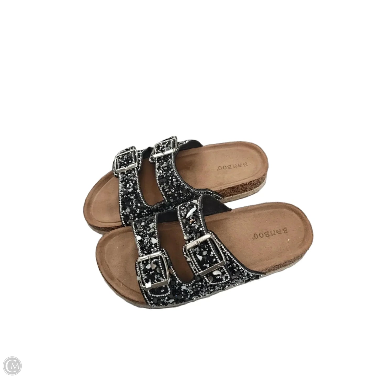 Sandals Flats By Bamboo In Black & Silver, Size: 7
