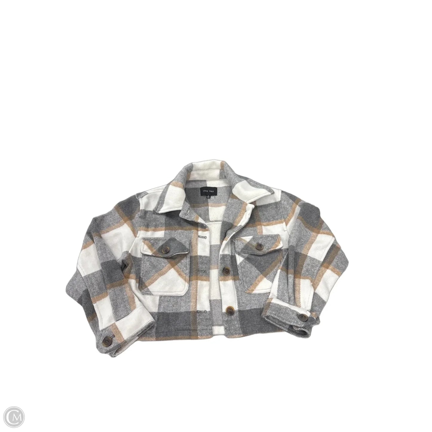Jacket Shirt By Love Tree In Plaid Pattern, Size: S